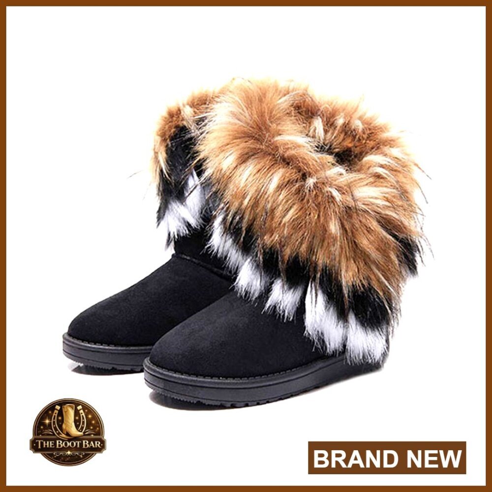 Faux Fur Tassel Ankle Boots Winter Snow Boots Suede Flat Booties Chic